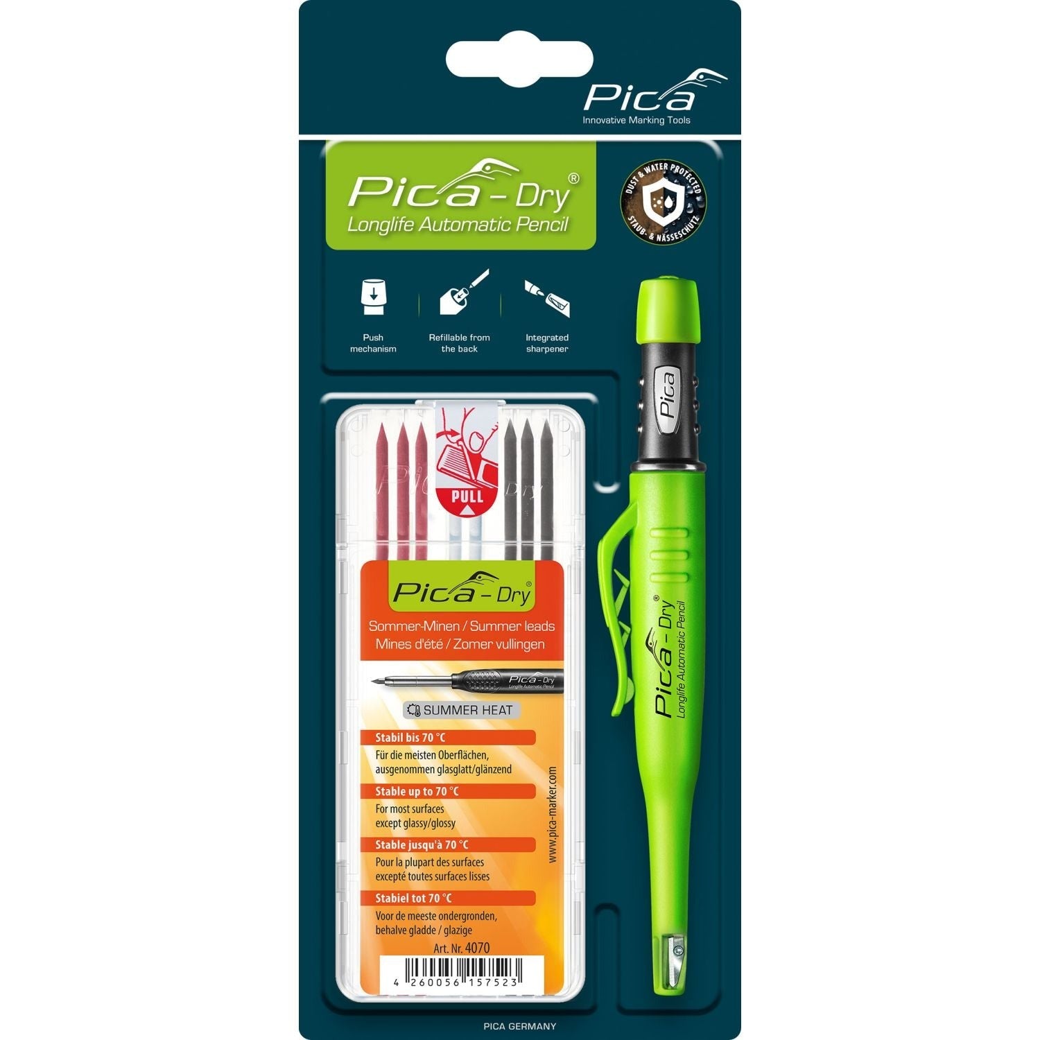Pica 30407 Dry Pencil + 8-Pack Lead Refills Bundle