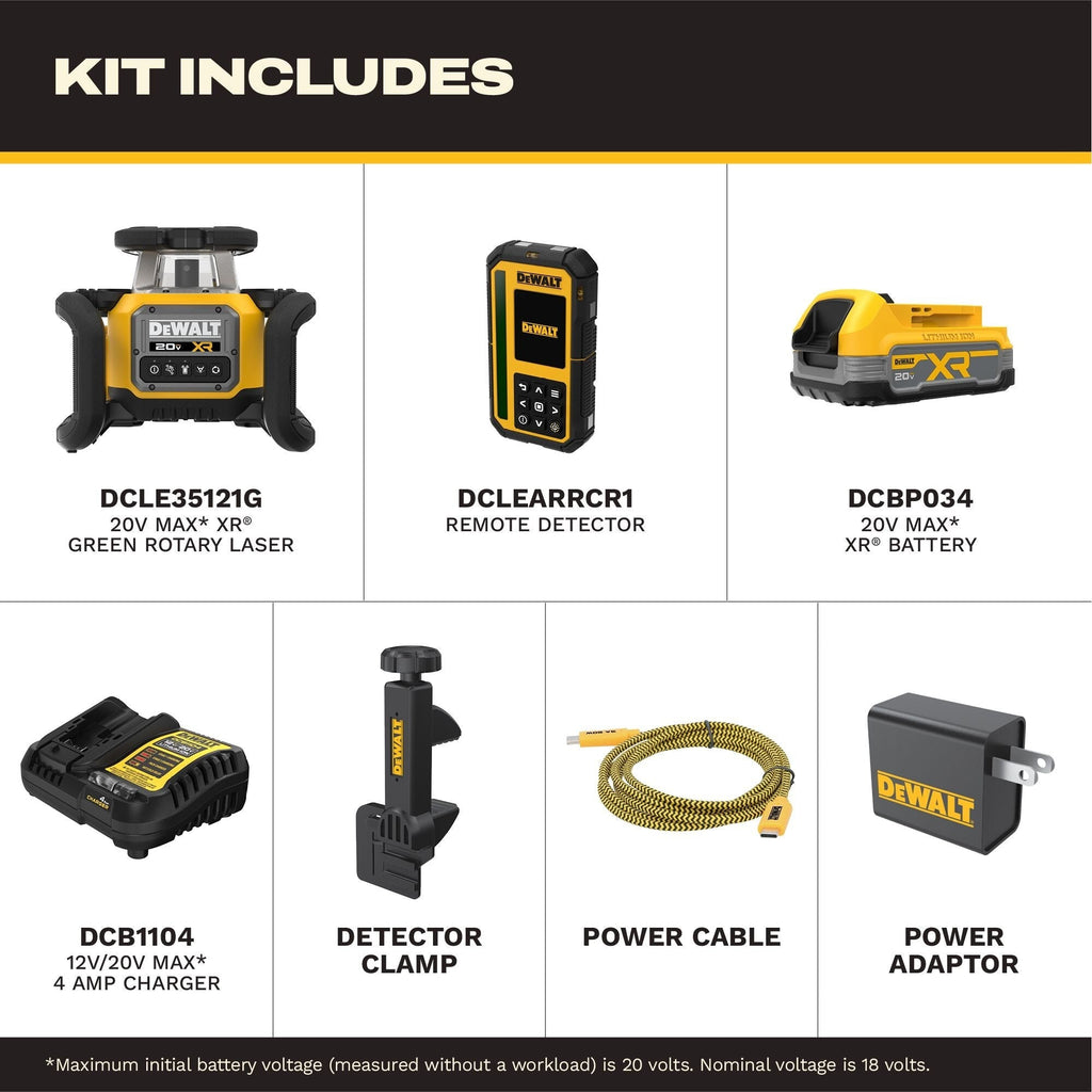 DEWALT 20V MAX XR Green Rotary Laser Powerstack 1.7Ah Kit (DCLE35121GE1)