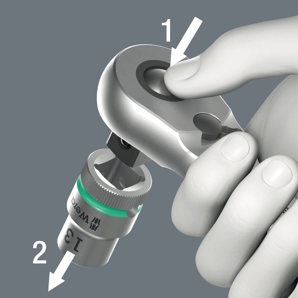 Wera 8100 SB 7 Zyklop Metal Ratchet Set With Push-Through Square, 3/8-in. Drive, Metric, 29-Pieces