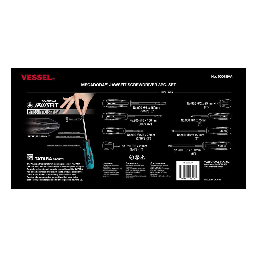 Vessel 9008EVA MEGADORA JAWSFIT Screwdriver 8-Piece Set (9008EVA)