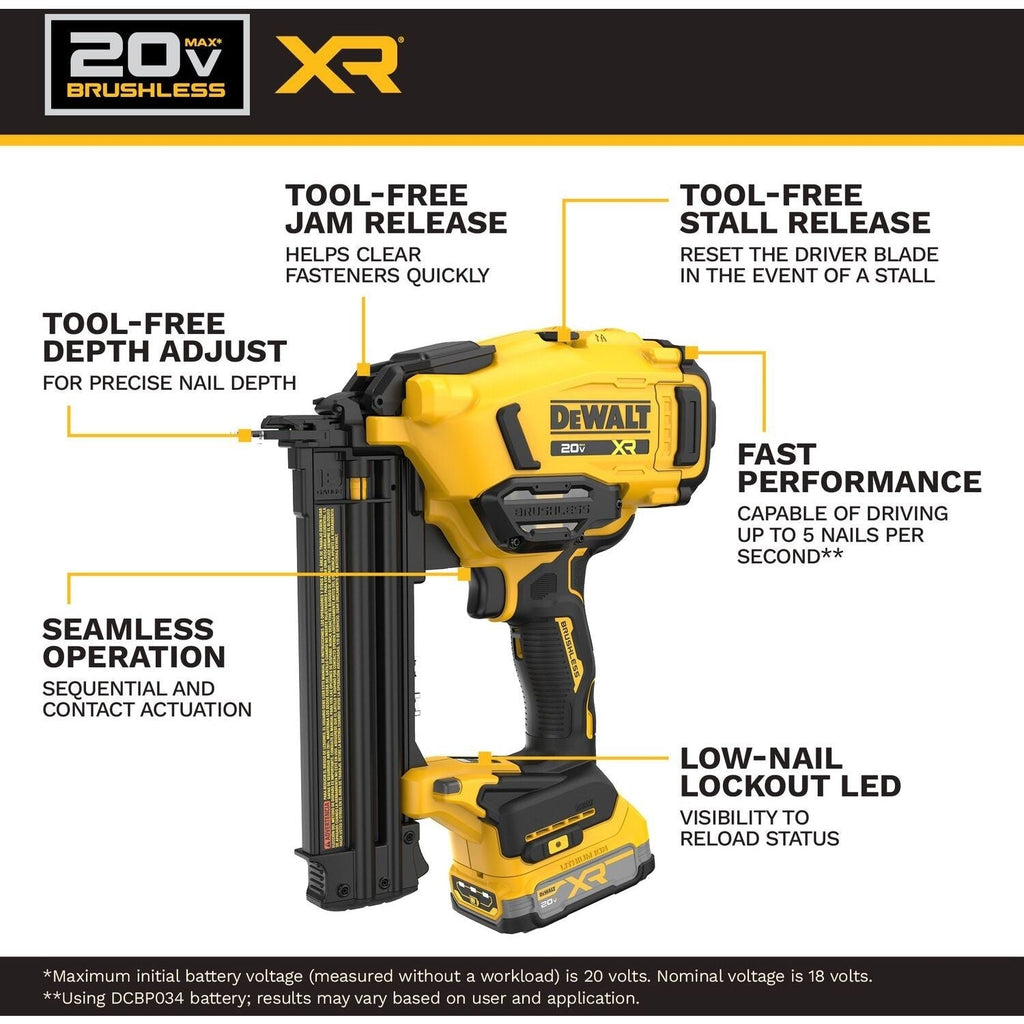 DeWALT DCN210E1 20V MAX XR 18Ga Brad Nailer Powerstack 1.7Ah Kit