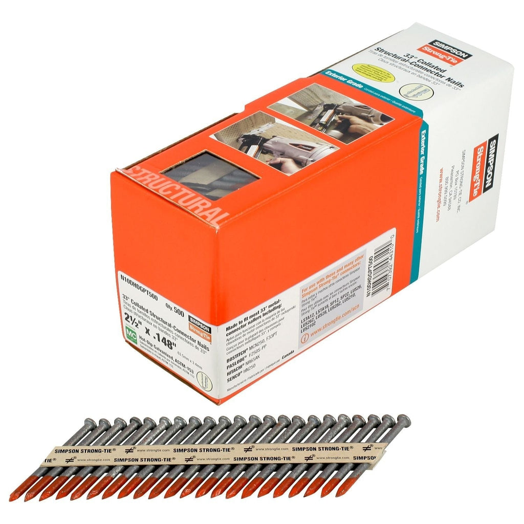 Simpson Strong-Tie N10DHDGPT500 Strong-Drive 33° SCN SMOOTH-SHANK CONNECTOR Nail, 2-1/2-in. x .148-in. HDG, 500-Pack