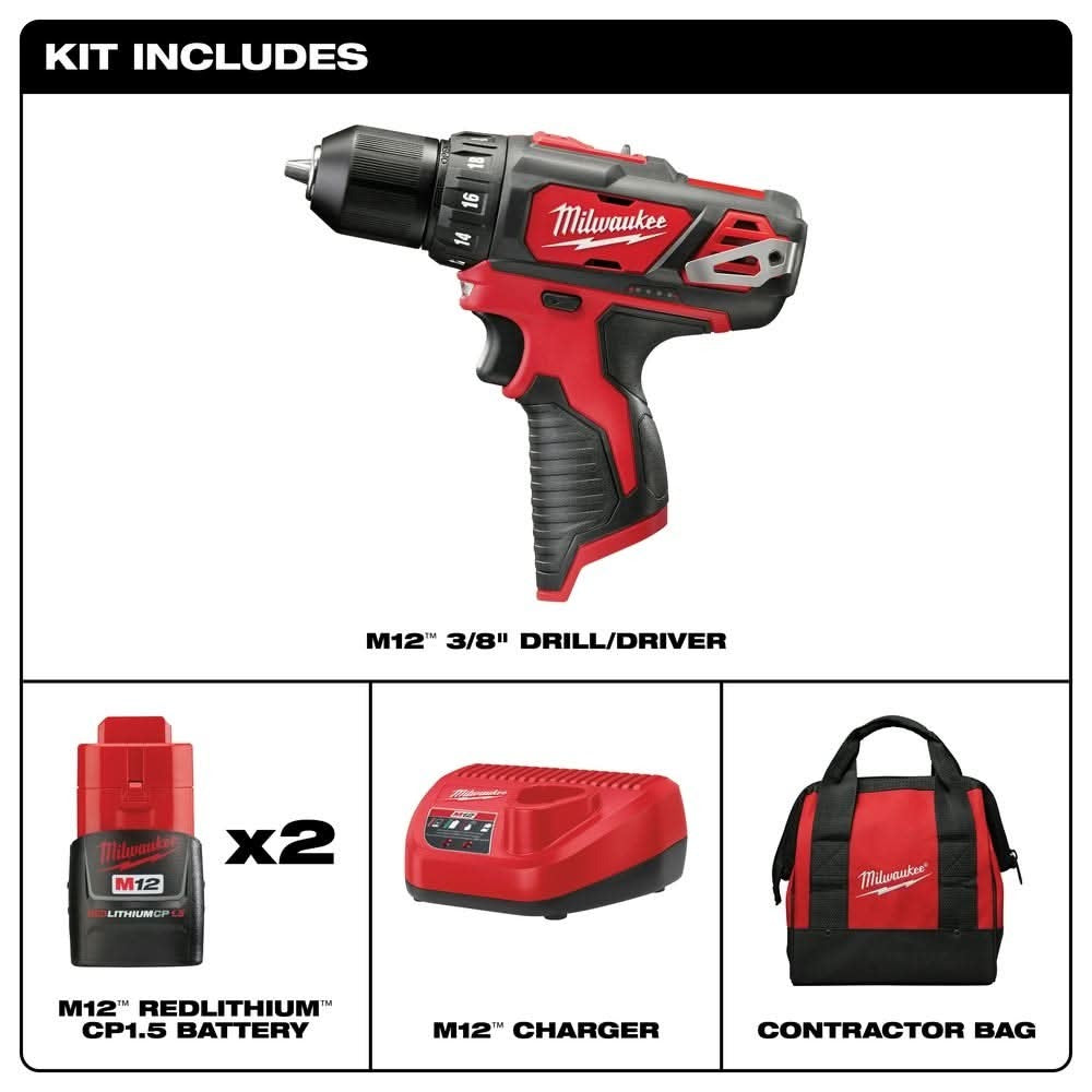 Milwaukee 2407-22 M12 3/8-Inch Drill/Driver 1.5AH Kit