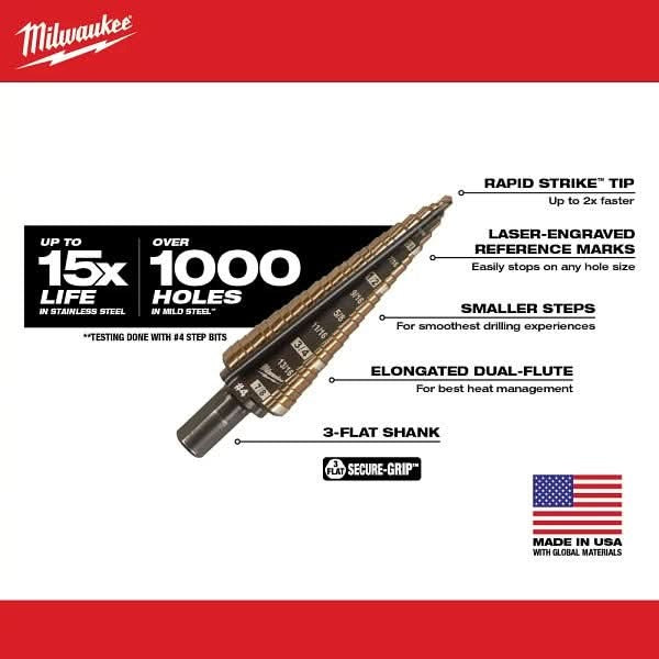 Milwaukee 48-89-9291 Milwaukee Cobalt Step Bit, 3-Piece Set