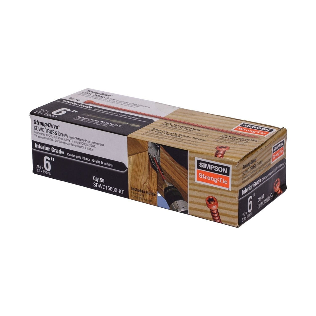 Simpson Strong-Tie Strong-Drive SDWC TRUSS Screw, .155-in. x 6-in. T30 Clear-Zinc Coat, Orange, 50-Pack (SDWC15600-KT)
