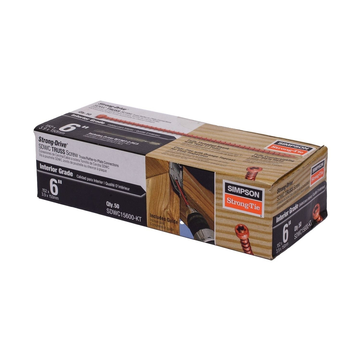 Simpson Strong-Tie Strong-Drive SDWC TRUSS Screw, .155-in. x 6-in. T30 Clear-Zinc Coat, Orange, 50-Pack (SDWC15600-KT)