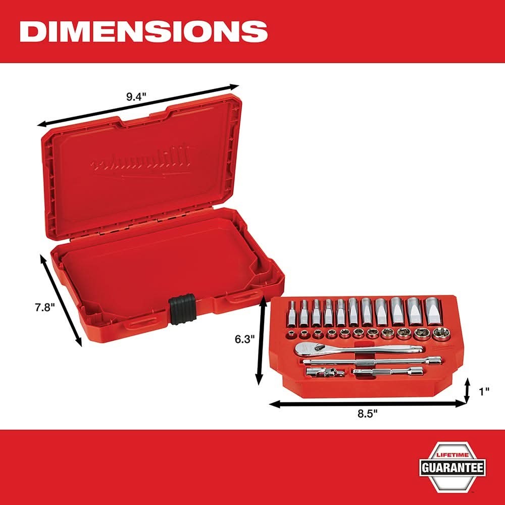 Milwaukee 48-22-9404 1/4" Drive 26-Piece SAE Ratchet & Socket Set