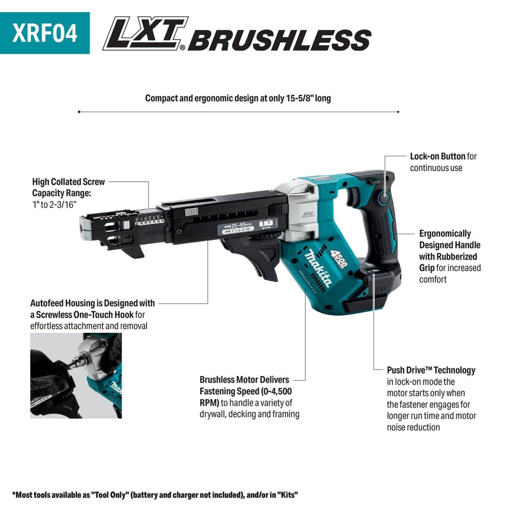 Makita XRF04Z 18V LXT Brushless Cordless 4,500 RPM Autofeed Screwdriver, Tool Only