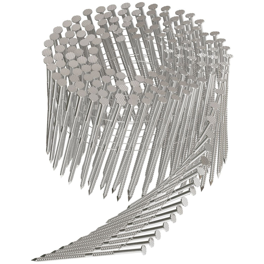 Simpson Strong-Tie S12A300PNJ 15° Wire Coil, Full Round Head, Ring-Shank Decking/Framing Nail, 3-in. x 0.099-in. Type 304, 1800-Pack