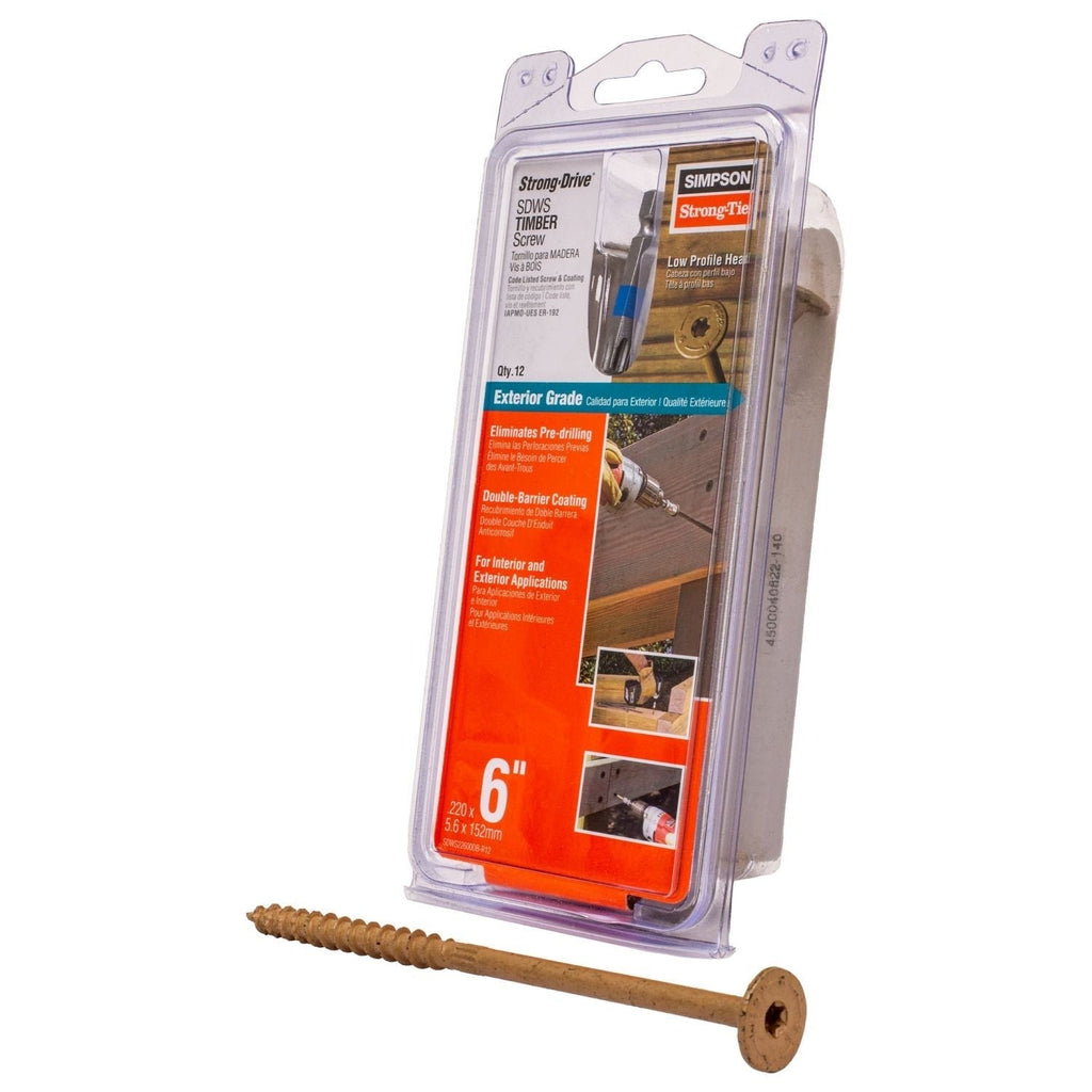 Simpson Strong-Tie SDWS22600DB-R12 Strong-Drive SDWS TIMBER Screw (Exterior Grade), 0.220-in. x 6-in. T40, Tan, 12-Pack