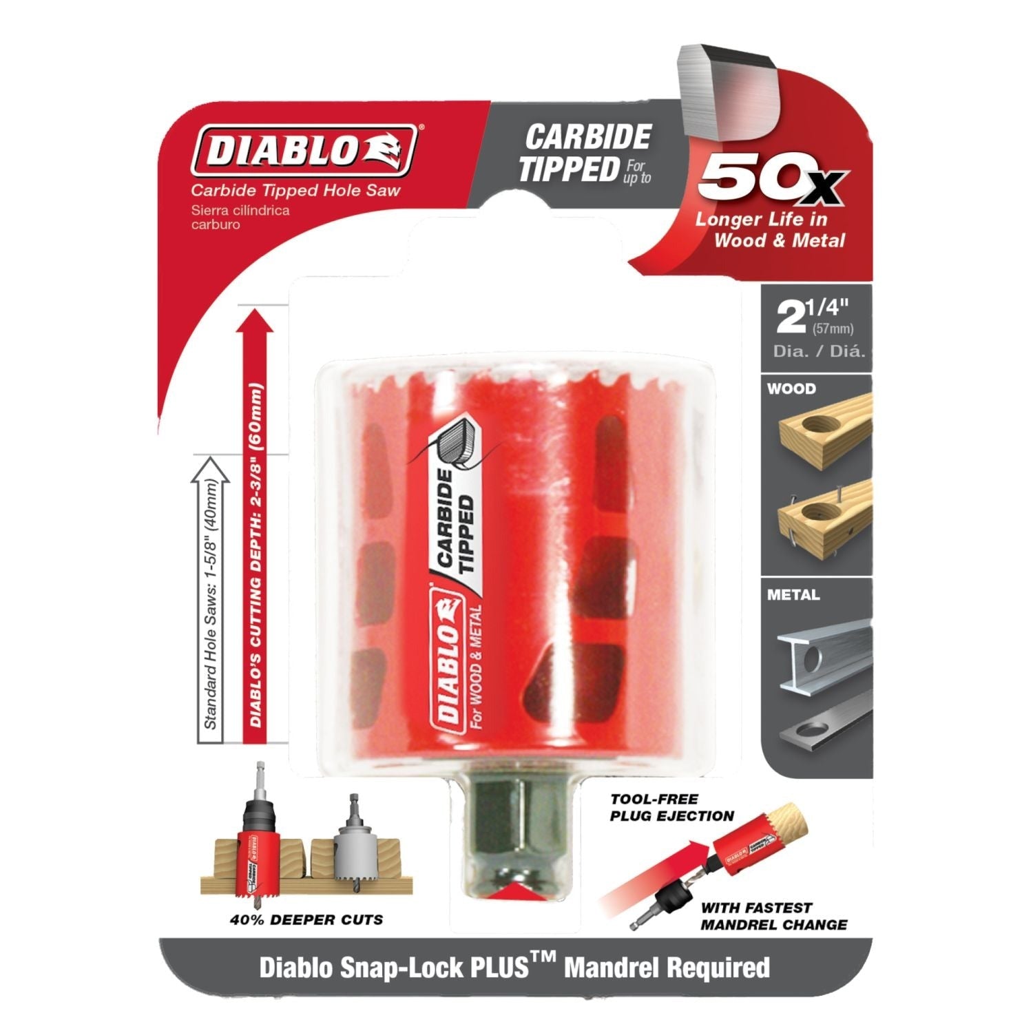 Diablo DHS2250CT 2-1/4 Inch Carbide-Tipped Wood & Metal Holesaw