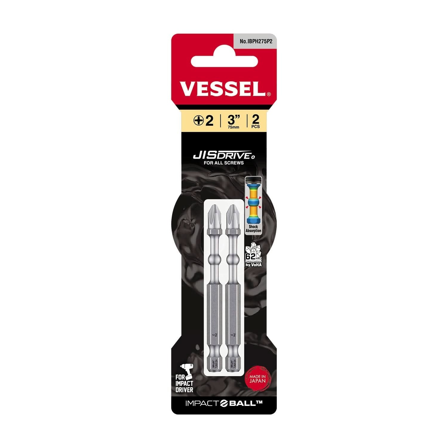 Vessel IBPH275P2 Impact Ball Torsion Phillips #2 Bit, 2-Pack