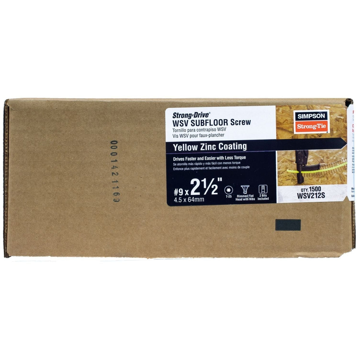 Simpson Strong-Tie Strong-Drive Subfloor Collated Screw, #9 x 2-1/2-in. T25, Yellow Zinc, 1500-Pack (WSV212S)