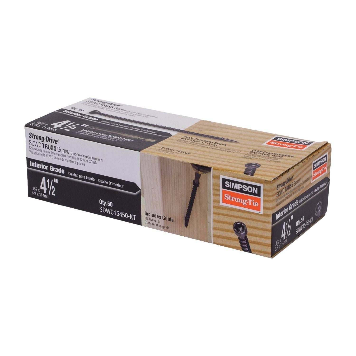 Simpson Strong-Tie SDWC15450-KT Strong-Drive SDWC TRUSS Screw, .155-in. x 4-1/2-in. T30 6-Lobe E-coat, Black, 50-Pack