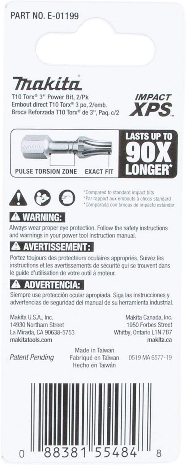 Makita E-01199 Impact XPS T10 Torx 3" Power Bit, 2/pk
