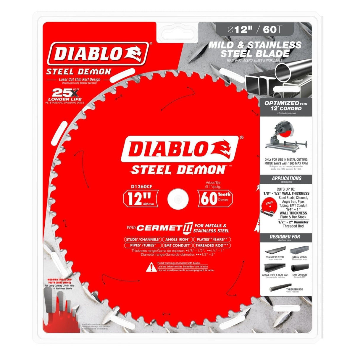Diablo D1260CF 12 in. x 60-Tooth Steel Demon Cermet Metal and Stainless Steel Cutting Saw Blade