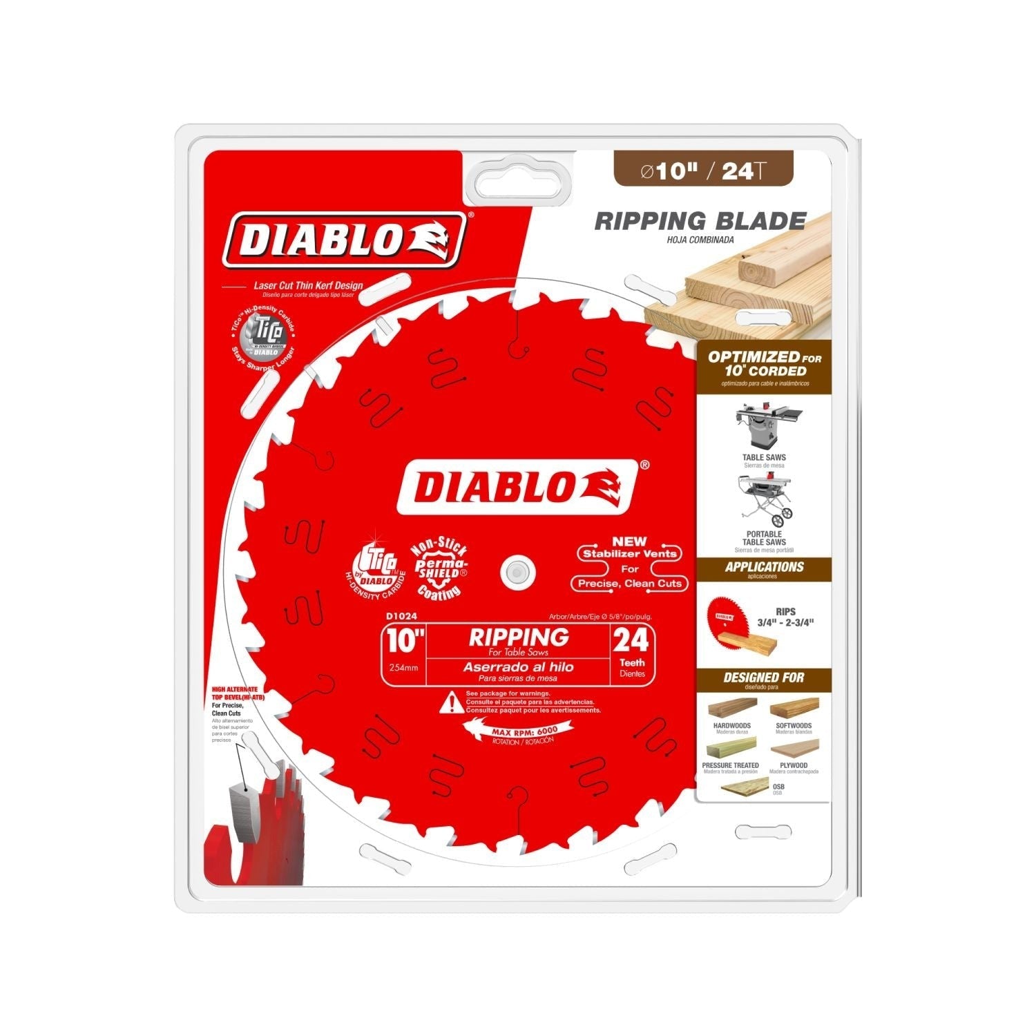 Diablo D1024X 10-in. x 24-Teeth Ripping Saw Blade for Wood