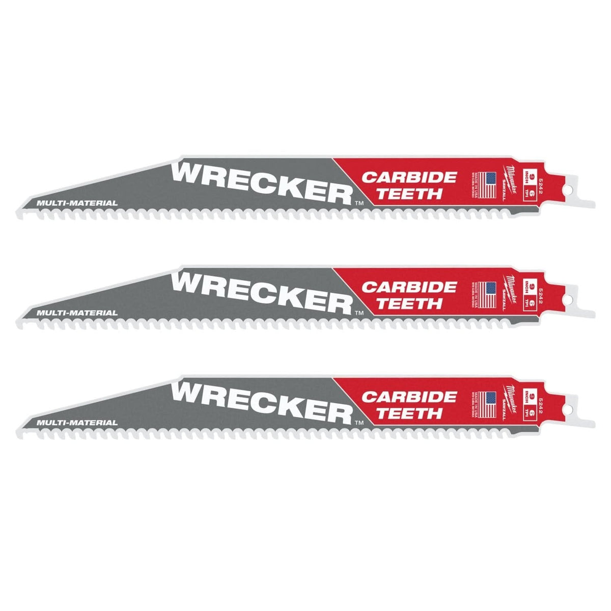 Milwaukee 48-00-5342 9-Inch 6-TPI THE WRECKER with Carbide Teeth SAWZALL Reciprocating Saw Blade, 3-Pack