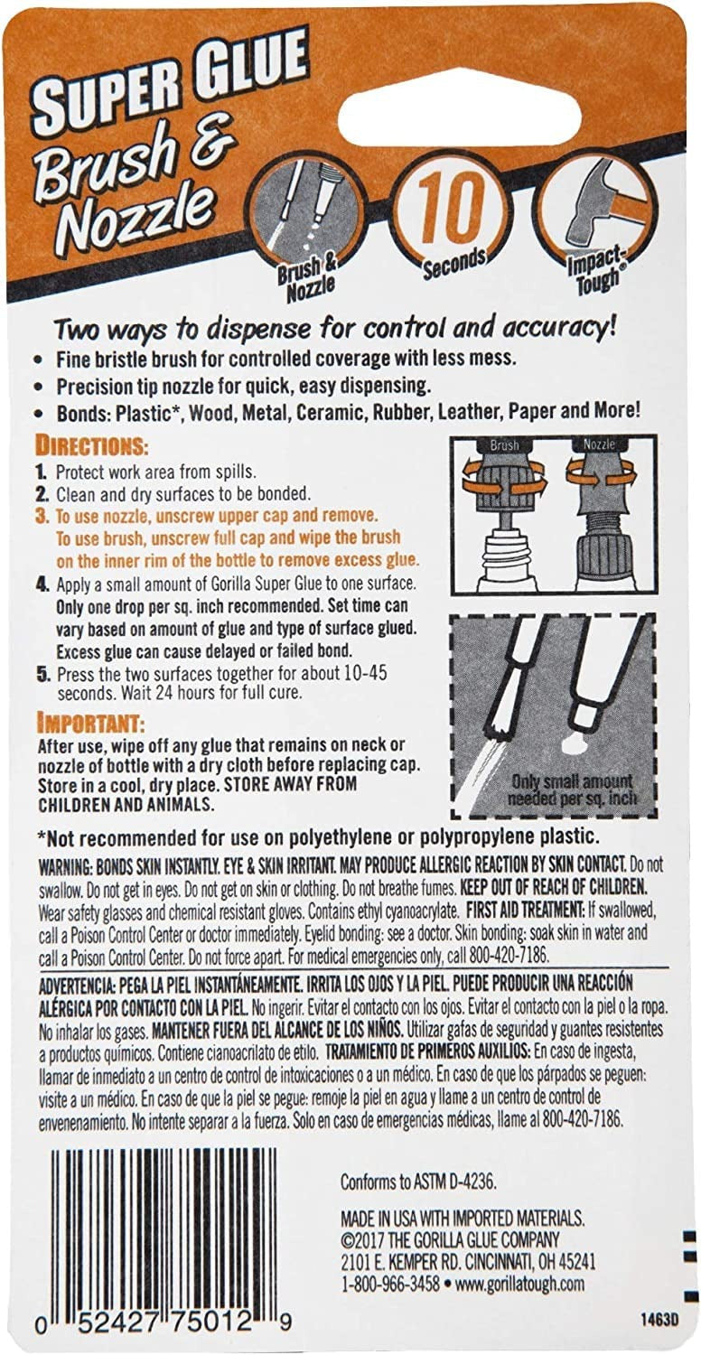 Gorilla Glue Brush & Nozzle Super Glue, 10g (7500102)