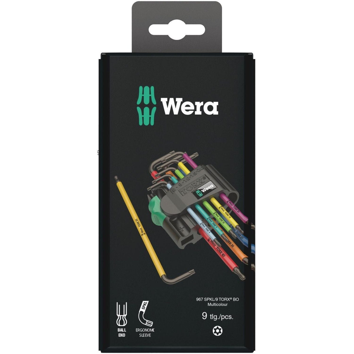 Wera 967/9 Torx Bo Multicolour 1 SB L-Key Set For Tamper-Proof Torx Screws, Blacklaser, 9-Pieces