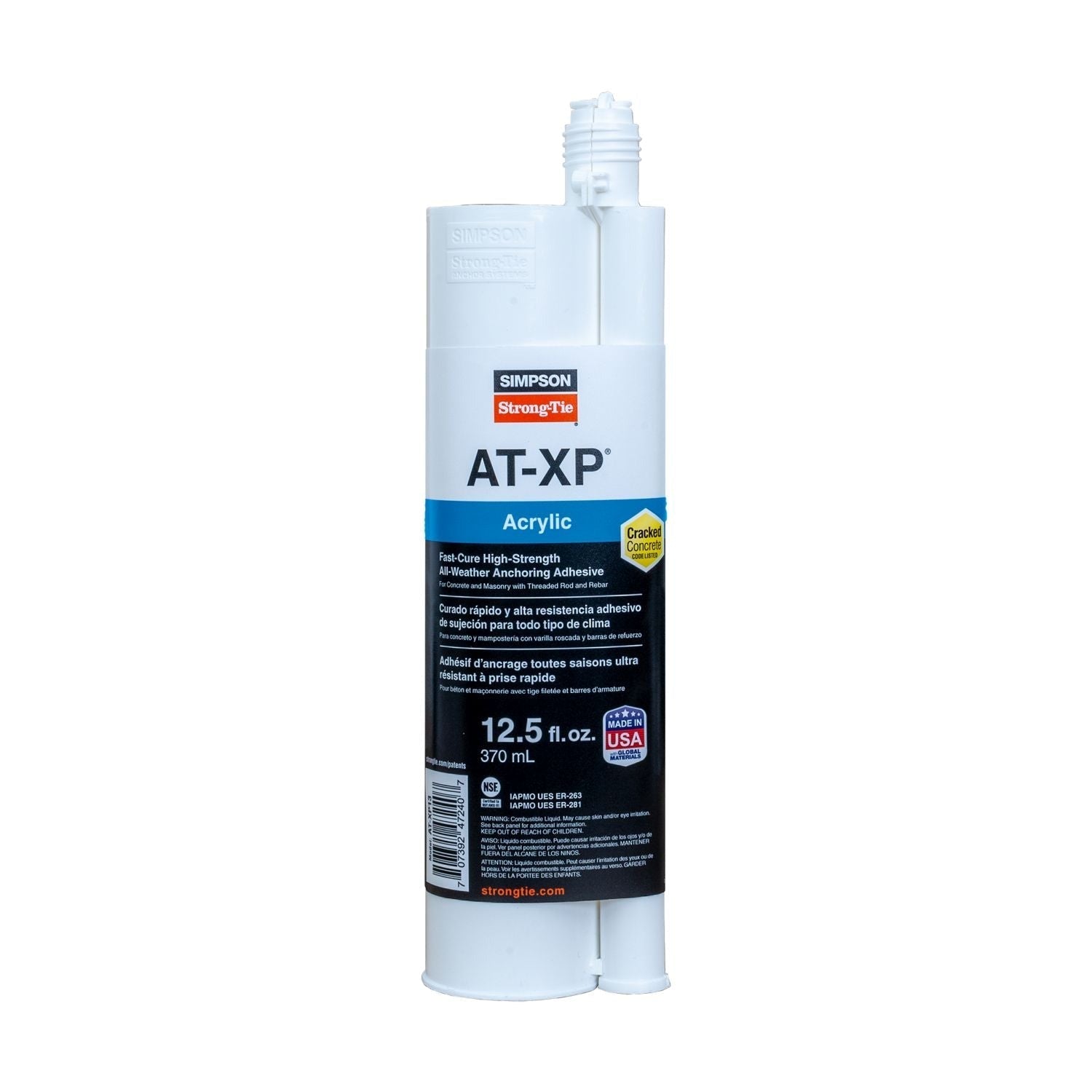 Simpson Strong-Tie AT-XP 12.5-oz. High-Strength Acrylic Anchoring Adhesive Cartridge w/ Nozzle (AT-XP13)