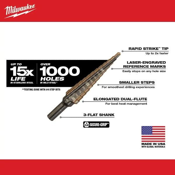 Milwaukee 48-89-9281 Milwaukee Cobalt Step Bit #1 (1/8-Inch - 1/2-Inch)