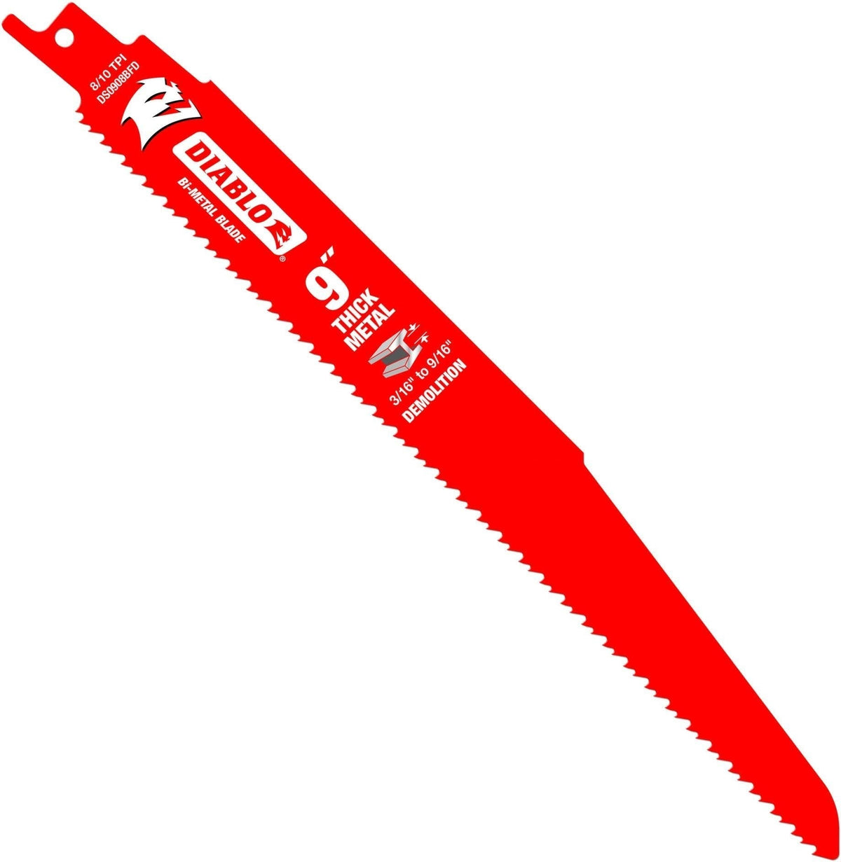 Diablo DS0908BFD200 9-in. 8/10TPI Bi-Metal Reciprocating Saw Blades for Thick Metal, 200-Pack
