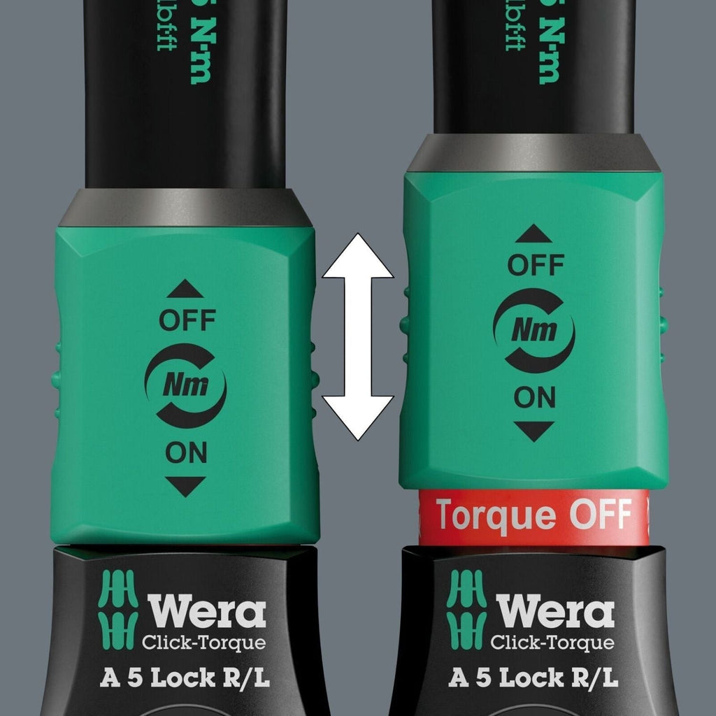 Wera Click-Torque Lock A 5 R/L Torque Wrench, Adjustable, Torque Lock Function, Square Head Insert (1/4-in.), Clockwise/Counterclockwise Torque Operation, 2.5-25 Nm, 1/4-in.x2.5-25 Nm