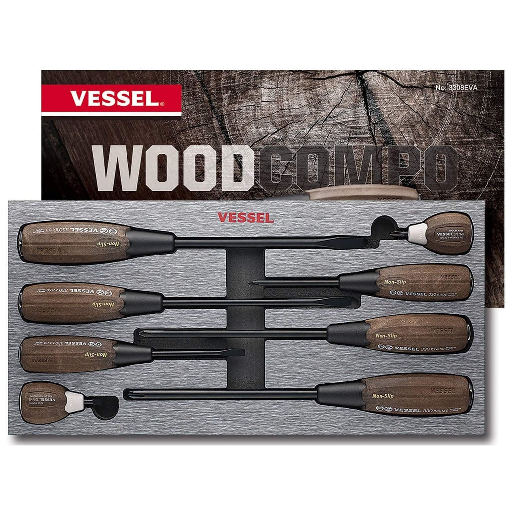 Vessel 3308EVA WOOD-COMPO Non-Slip Tang-Thru Screwdriver 8-Piece Set (3308EVA)