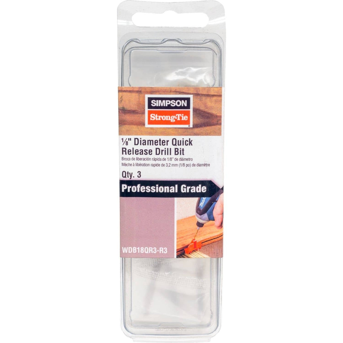 Simpson Strong-Tie WDB18QR3-R3 EB-TY 1/8-in. x 3-in. Quick-Release Wood Drill Bit, 3-Pack