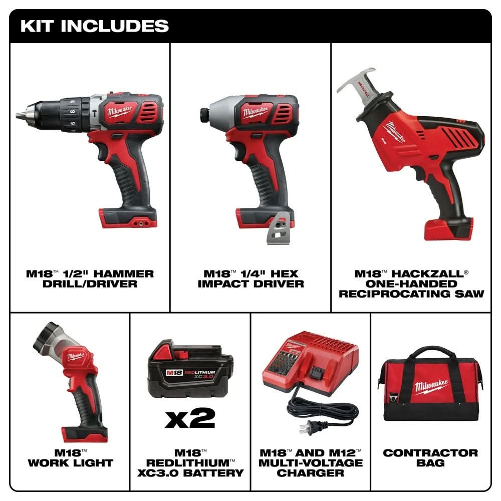 Milwaukee 2695-24 M18 Cordless 4-Tool Combo 3.0Ah Kit