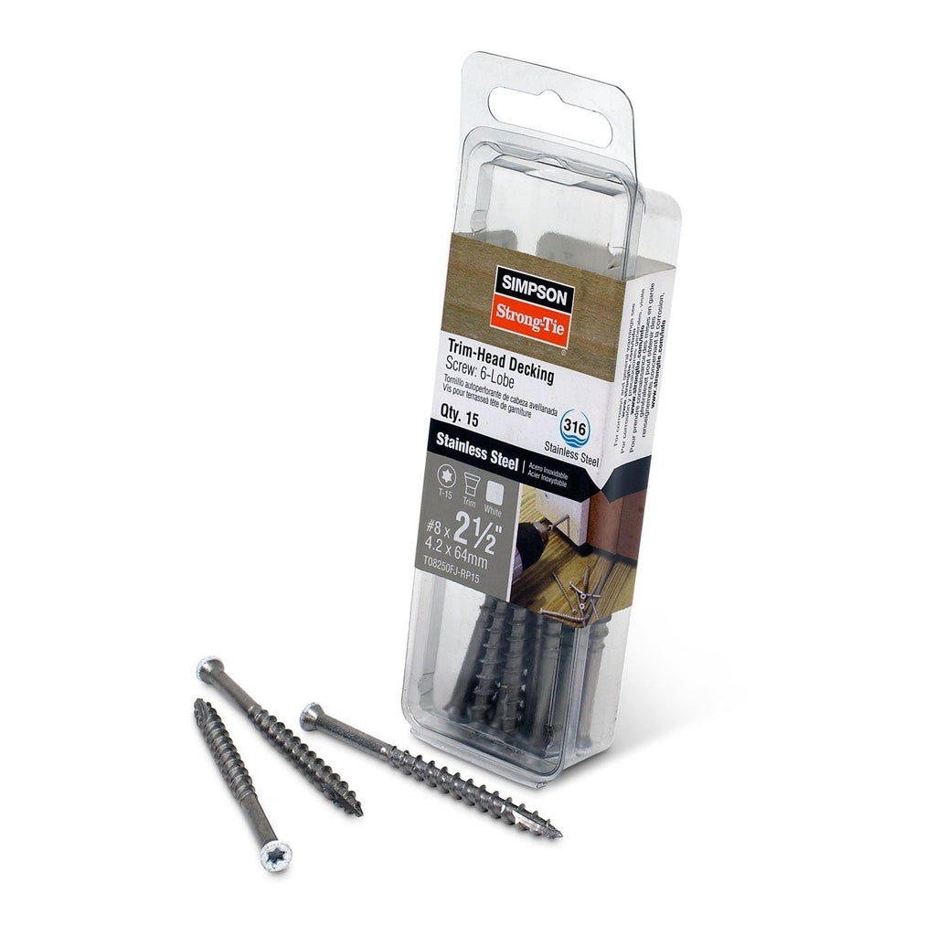 Simpson Strong-Tie T08250FJ-RP15 Trim-Head Screw, 6-Lobe Drive, #8 x 2-1/2-in. T-15 Type 316, White 01, 15-Pack
