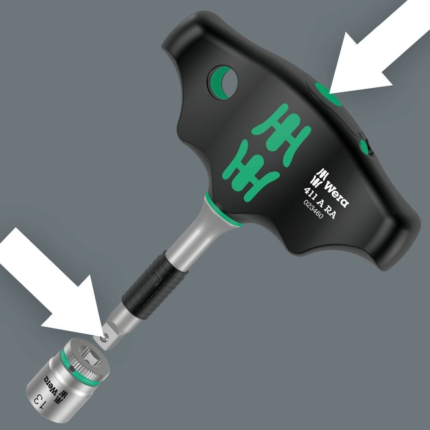 Wera 411 A Ra T-Handle Adapter Screwdriver With Ratchet Function, 1/4-in., 1/4-in.x45-mm.