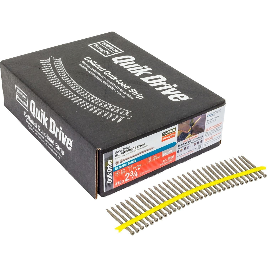 Simpson Strong-Tie DCU234SGR01 Deck-Drive DCU COMPOSITE Screw (Collated), #10 x 2-3/4-in. Quik Guard Gray 01, 1000-Pack