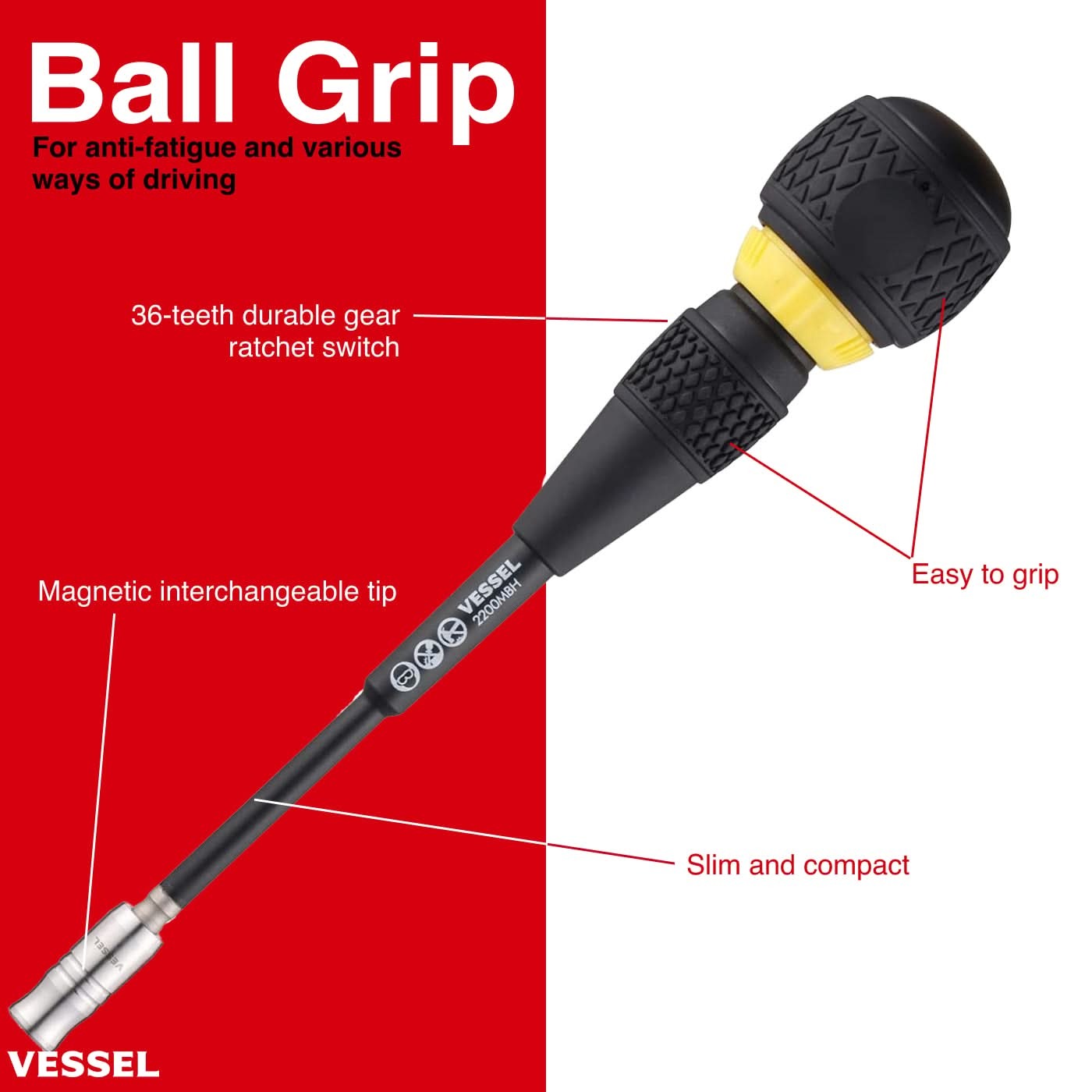 Vessel 2200MBH120K01 BALL GRIPTM Interchangeable Ratchet Screwdriver