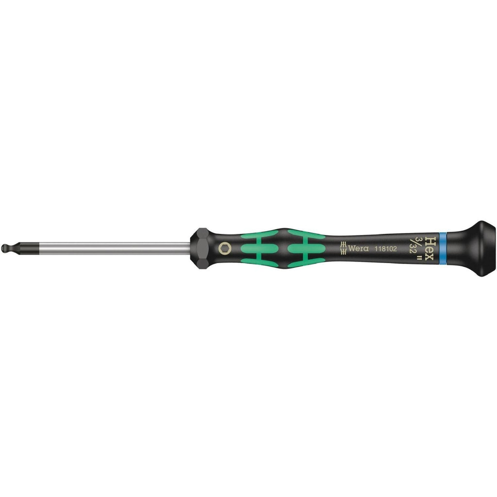 Wera 2052 Ball End Hexagon Screwdriver For Electronic Applications, 3/32-in.x60-mm.