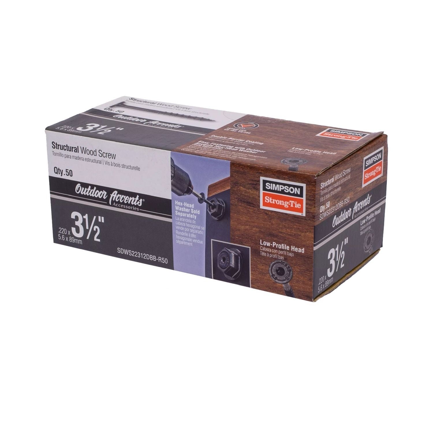 Simpson Strong-Tie Outdoor Accents Structural Wood Screw, .220-in. x 3-1/2-in. DB Coating, Black, 50-Pack (SDWS22312DBB-R50)