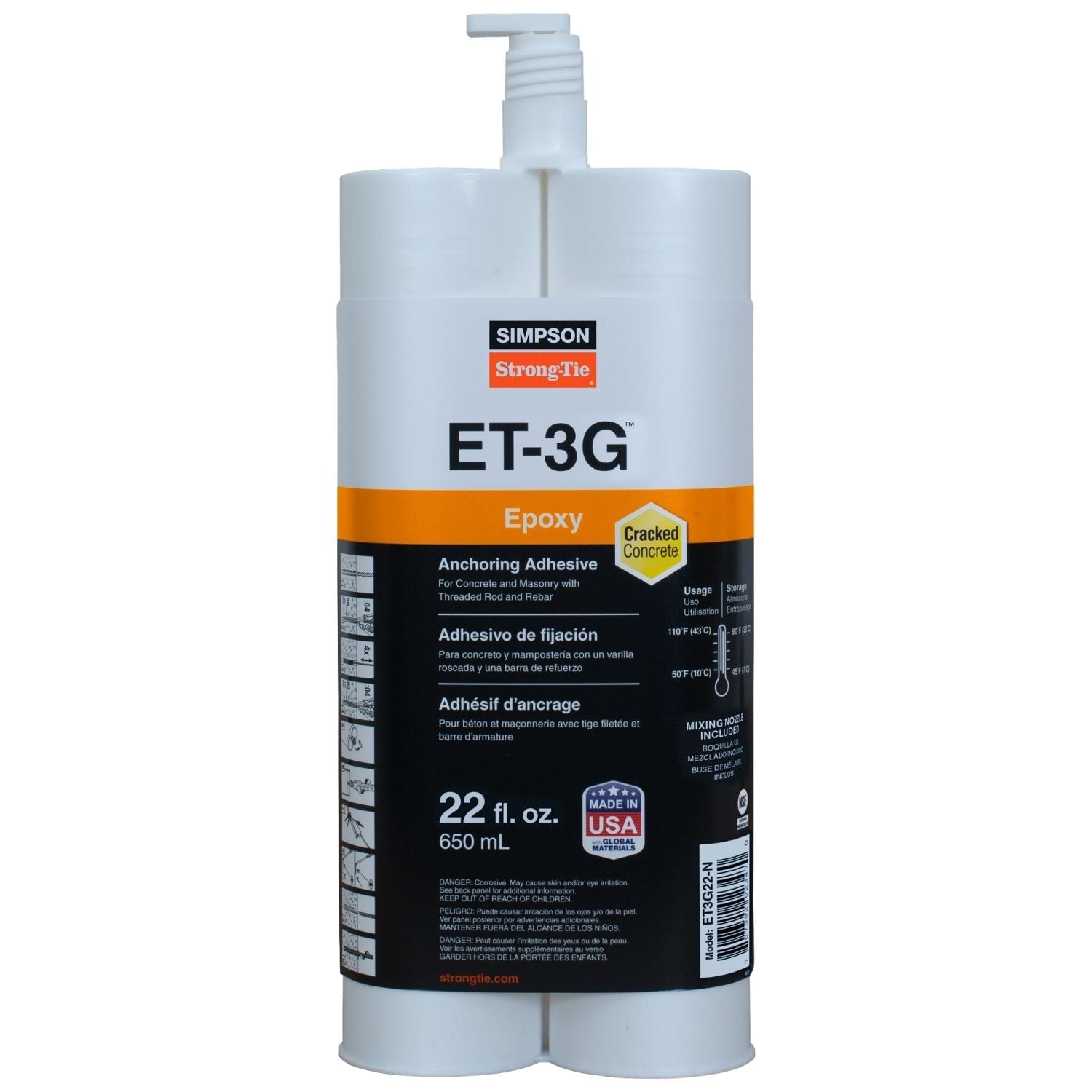 Simpson Strong-Tie ET-3G 22-oz. Epoxy Adhesive Cartridge w/ Nozzle and Extension (ET3G22-N)
