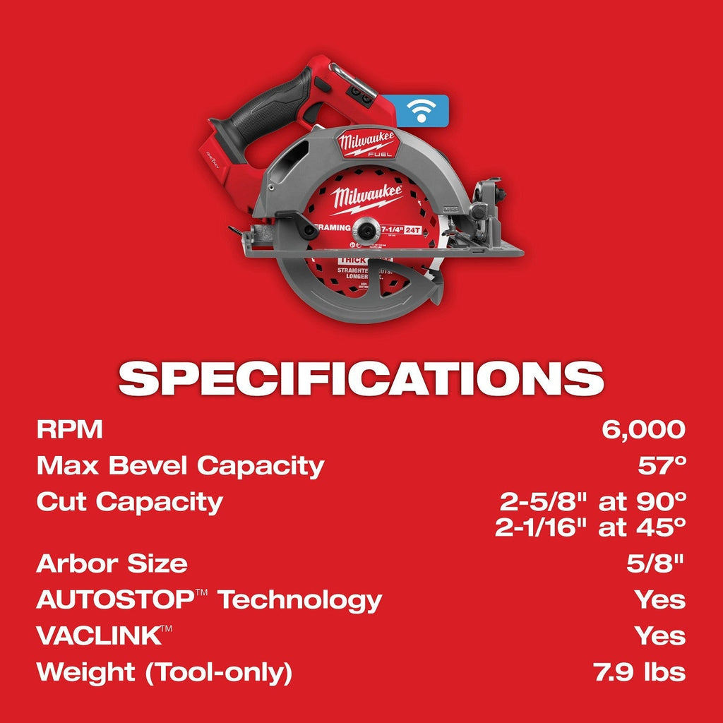 Milwaukee 2835-20 M18 FUEL 7-1/4-in. Circular Saw w/ ONE-KEY, Tool Only