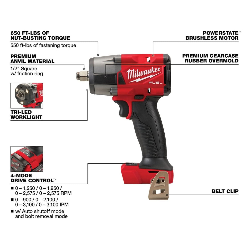 Milwaukee 3890-22 M18 FUEL Impact Wrench & M12 FUEL Ratchet 2-Tool Combo Kit