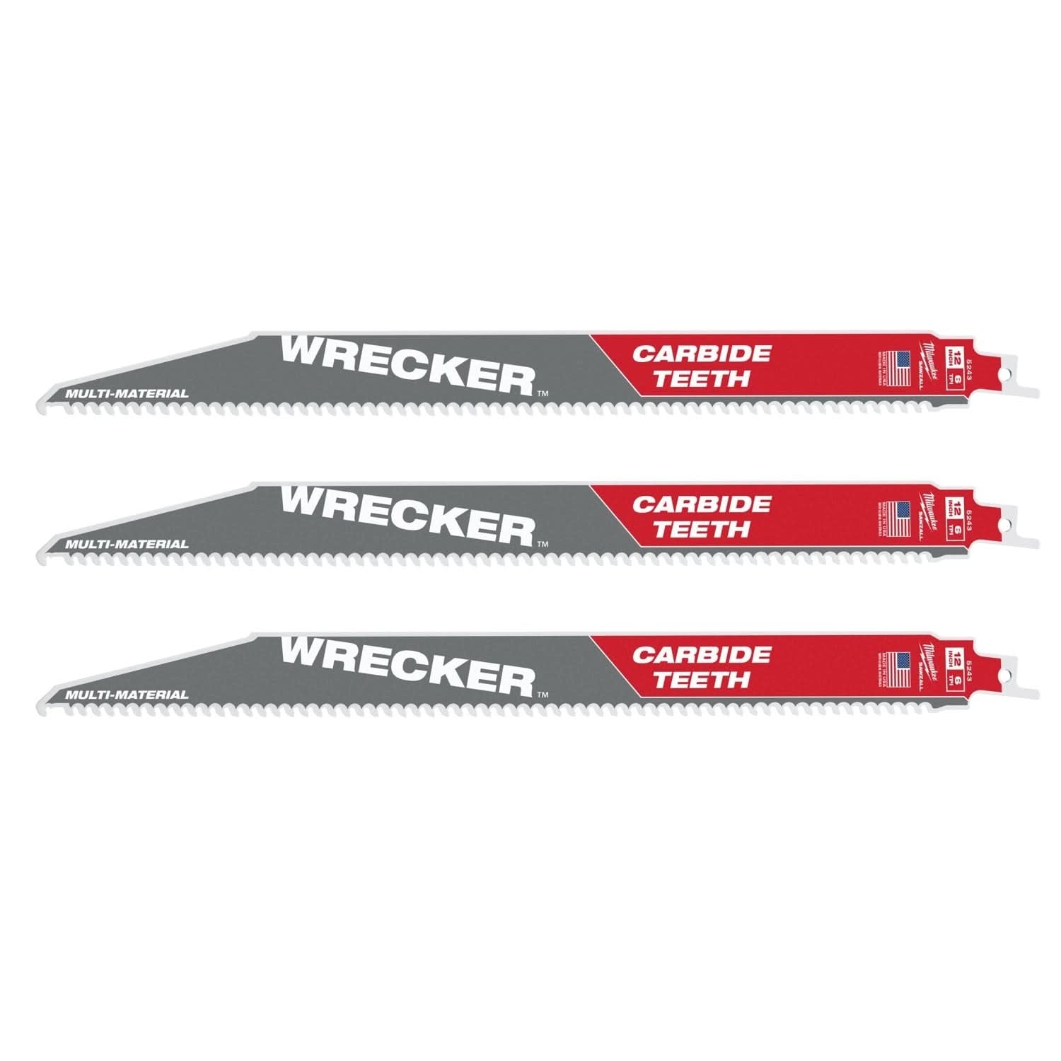 Milwaukee 48-00-5343 12-Inch 6-TPI THE WRECKER with Carbide Teeth SAWZALL Reciprocating Saw Blade, 3-Pack