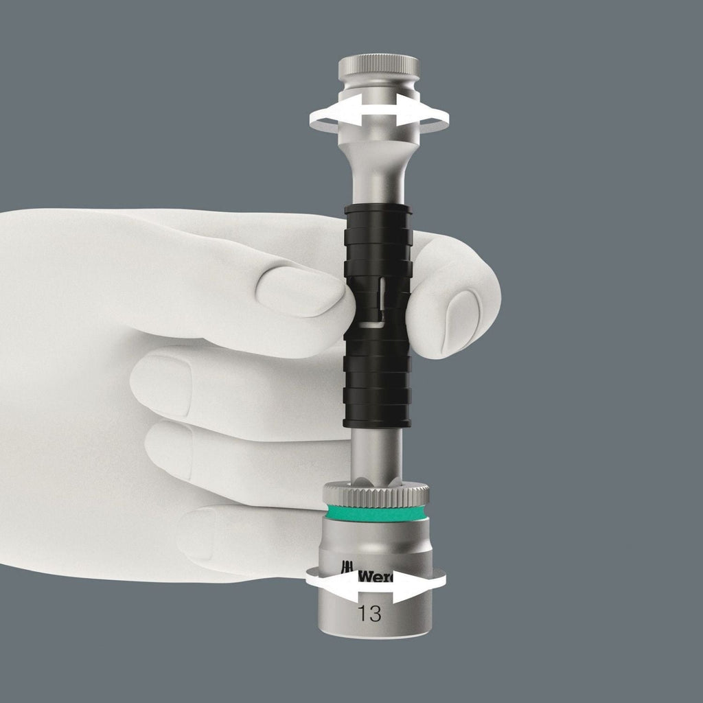 Wera 8796 Lb Zyklop "Flexible-Lock-in. Extension With Free-Turning Sleeve, Long, 3/8", 3/8-in.x200-mm.