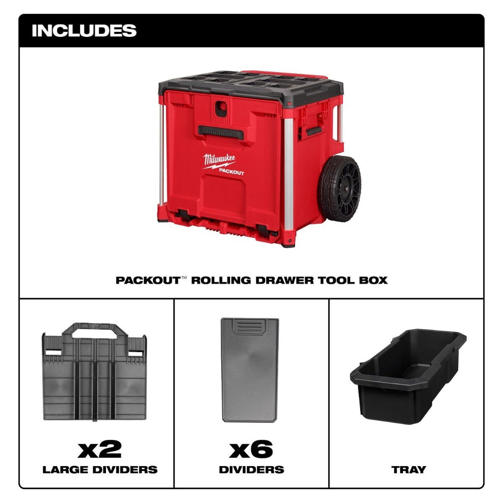 Milwaukee 48-22-8420 PACKOUT Rolling Drawer Tool Box & 48-22-8444 PACKOUT 4-Drawer Tool Box
