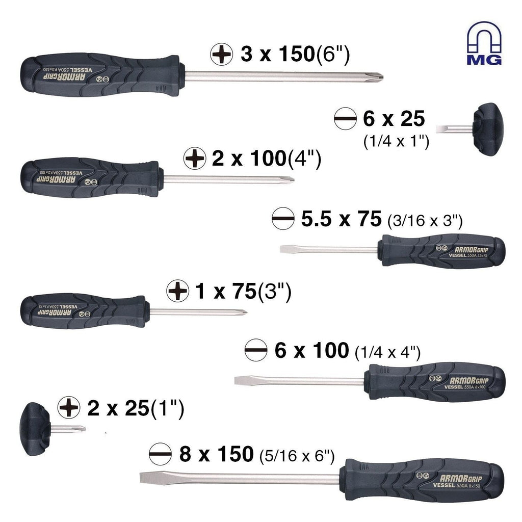 Vessel 550A8PTU ARMOR GRIP Screwdriver 8-Piece Set (550A8PTU)