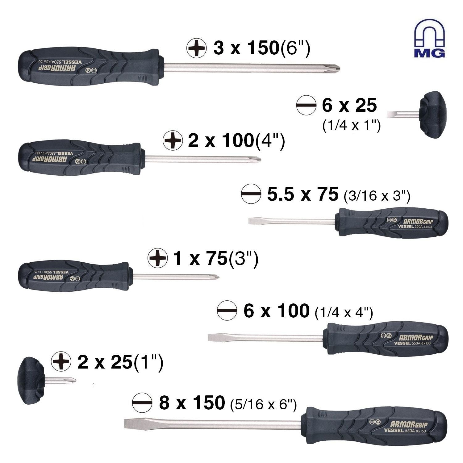 Vessel 550A8PTU ARMOR GRIP Screwdriver 8-Piece Set (550A8PTU)