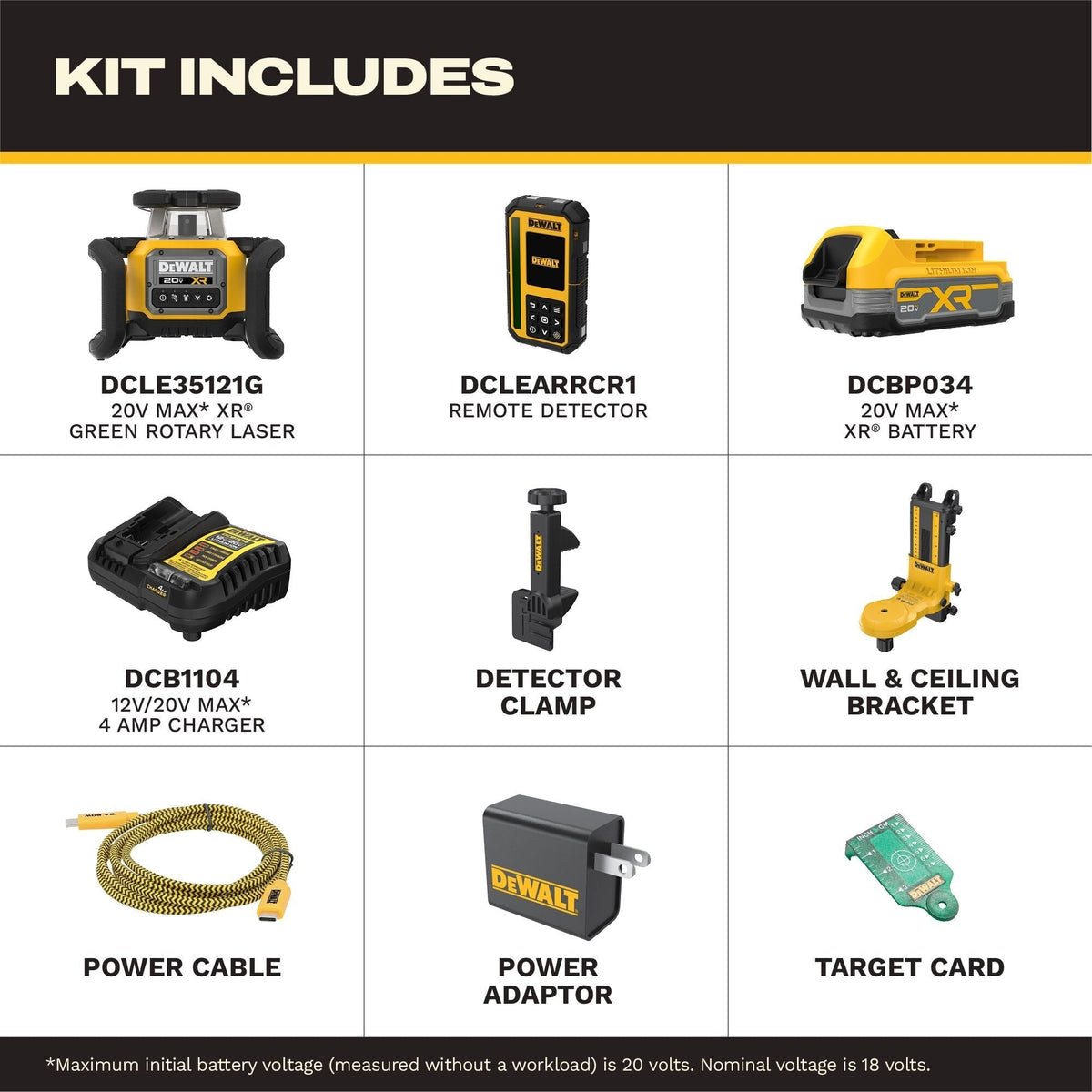 DEWALT 20V MAX XR Green Rotary Laser Framer Powerstack 1.7Ah Kit (DCLE35121GE1F)