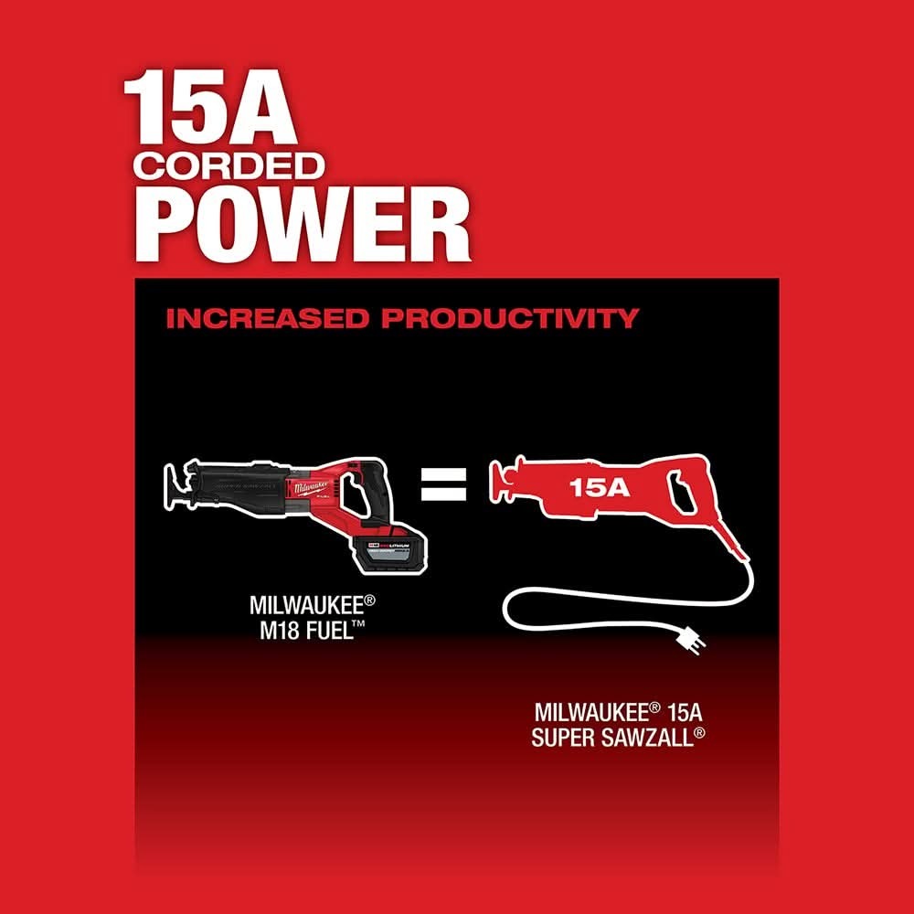 Milwaukee 2722-20 M18 Fuel Super Sawzall Reciprocating Saw 5.0Ah Kit w/ 15-Pc SAWZALL Blade PACKOUT Kit