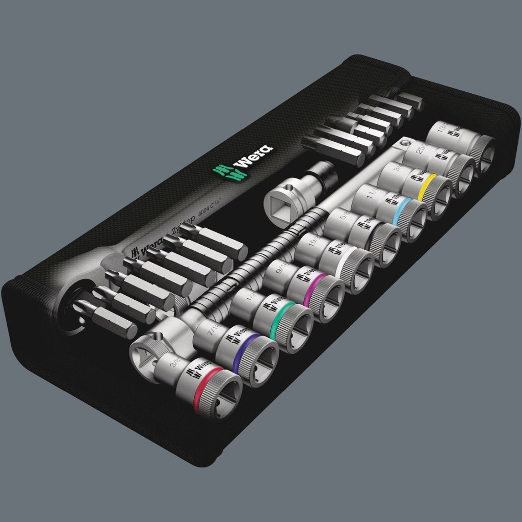 Wera 8100 Sc 11 Zyklop Metal Ratchet Set With Switch Lever, 1/2-in. Drive, Imperial, 28-Pieces