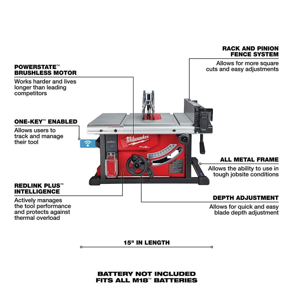 Milwaukee 2736-20 M18 FUEL 8-1/4" Table Saw with One-Key, Tool Only