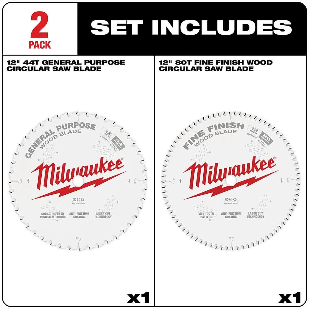 Milwaukee 48-40-1232 12 in. 44-Tooth + 80-Tooth Two-Pack Circular Saw Blade